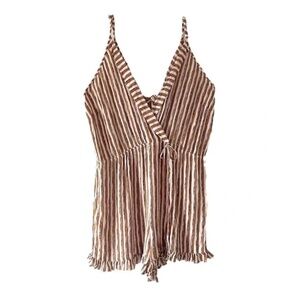 Go Coco | New Mustard Yellow Striped Surplice V-Neck Ruffled Romper, 2XL